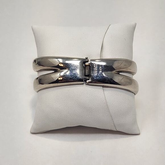 Sterling Silver 925 Mexico Hinged Cuff Bracelet Modernist Edgy Statement Chunky - Picture 4 of 7